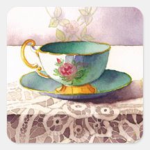 Tasse de thé 0001 sur des autocollants de dentelle