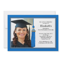 Tassel Photo Graduation Invitation Blue & White