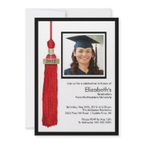 Tassel Photo Graduation Invitation Red & White