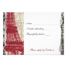 Tattered Red Paris Eiffel Tower rsvp with envelope Custom Invitation