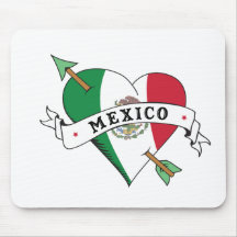 Tattoo Heart and Arrow with Mexican Flag Mouse Pads