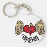Tattoo MOM Urban Crowned Heart With Wings Keychains