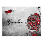 Tattoo Style Muerte Skull and Flourishes Name Card Postcard