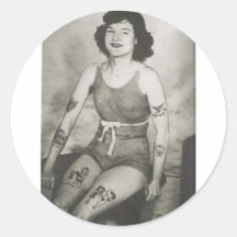 Tattooed Bathing Beauty Round Sticker