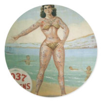 Tattooed Girl Round Sticker