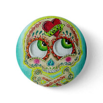 Tattooed skull pinback button