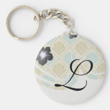 taupe and teal diamond damask keychains