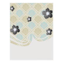 taupe and teal diamond damask post card