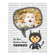 Taurus Kids Party Invitation with photo