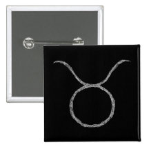Taurus. Zodiac Astrology Sign. Black. Pinback Button