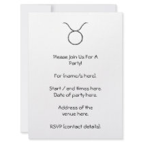 Taurus. Zodiac Astrology Sign. Black. Invites