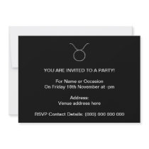 Taurus. Zodiac Astrology Sign. Black. Custom Invites
