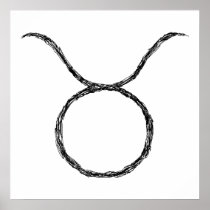 Taurus. Zodiac Astrology Sign. Black. Print