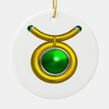 TAURUS ZODIAC BIRTHDAY JEWEL GREEN EMERALD Gold Christmas Ornament