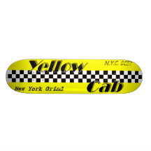 Taxi! Yellow cab chequered design skateboard