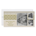 {TBA} 8x4 Taupe Baroque 3-Photo Birth Announcement photo cards