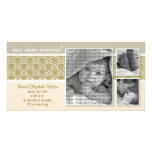 {TBA} 8x4 Taupe Baroque 3-Photo Birth Announcement Photo Greeting Card