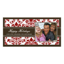 {Tba} Brown élégant et damassé rouge bonnes fêtes Cartes De Vœux Avec Photo