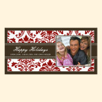 {TBA} Elegant Brown & Red Damask Happy Holidays photo cards