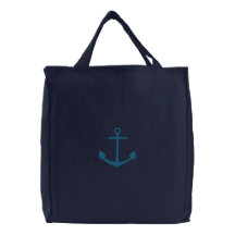 TBA Embroidered Teal Anchor On Blue Bag