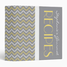 TBA Gray and Yellow Diamond Zigzag Chevrons Recipe 3 Ring Binder