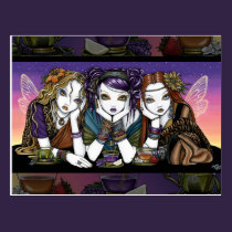 Tea 4 Three Eccentric KiKi Party Fairies Postcard postcards