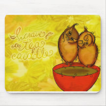 Tea Owl Cuddles Mouse Pad
