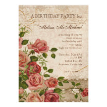 Tea Party Birthday Invite, Trellis Rose Vintage