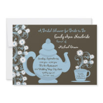 Tea Party Bridal Shower Blue and Brown Custom Invitation