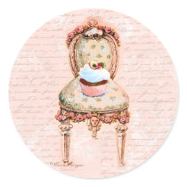 Tea Party Cupcake French Victorian Design Round Stickers