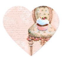 Tea Party Cupcake French Victorian Design Heart Stickers