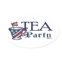 Tea Party Flag with Patriotic Teacup Oval Stickers