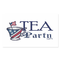 Tea Party Flag with Patriotic Teacup Rectangle Sticker