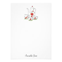 Tea Set Stationery Note Cards, Red Personalized Announcements