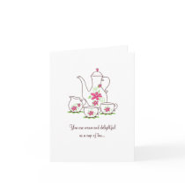 Tea Set Thank You Card, Pink Flowers