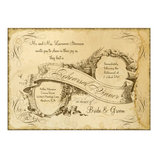 Tea Stained Vintage Wedding 1 - Rehearsal Dinner Announcements
