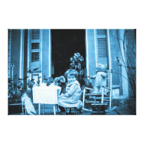 Tea Time with Teddy and Me (Cyanotope) Stretched Canvas Print
