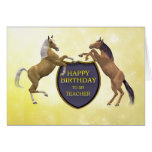 Teacher, a birthday card with rearing horses