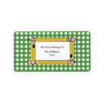 Teacher Bookplate - Green Gingham & Yellow Pencils Custom Address Labels