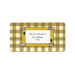 Teacher Bookplate - Tan Gingham & Yellow Pencils Personalized Address Label