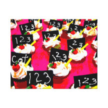 Teacher cupcake repeat on pink background stretched canvas prints