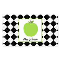 Teacher Green Apple Black Argyle Business Card Templates