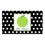 Teacher Green Apple Black With White Polka Dots Business Card Templates