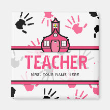 Teacher Magnet - Pink & Black Handprints