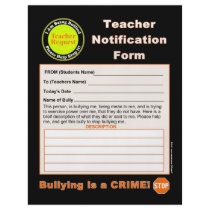 Teacher Notification Form For Bullying Full Colour Flyer