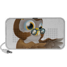Teacher owl pointing portable speakers