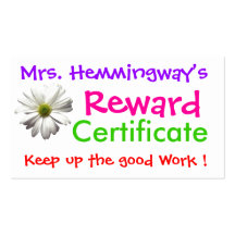 Teacher Reward Certificate by SRF Business Card