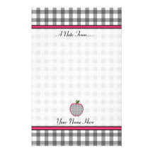 Teacher Stationery - Charcoal Grey Gingham Apple