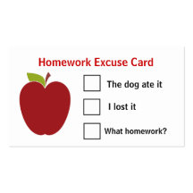 Teacher's Apple Homework Excuse Cards Business Cards