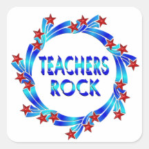 Teachers Rock Red Stars Square Stickers